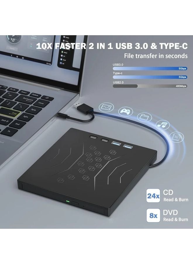7 In 2 External DVD Drive USB 3 0 Type C Portable CD DVD Burner For Windows Mac PC Laptop - Image 3